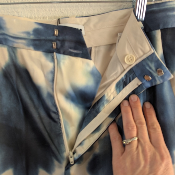 NWT Zara Blue and White Tie-Dye Satin Look Wide Leg Trousers Size Large - Picture 4 of 11
